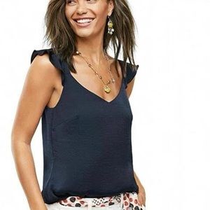 CAbi Handy Cami Tank Top Blouse Flutter Sleeves Navy Style 5728 Size XS